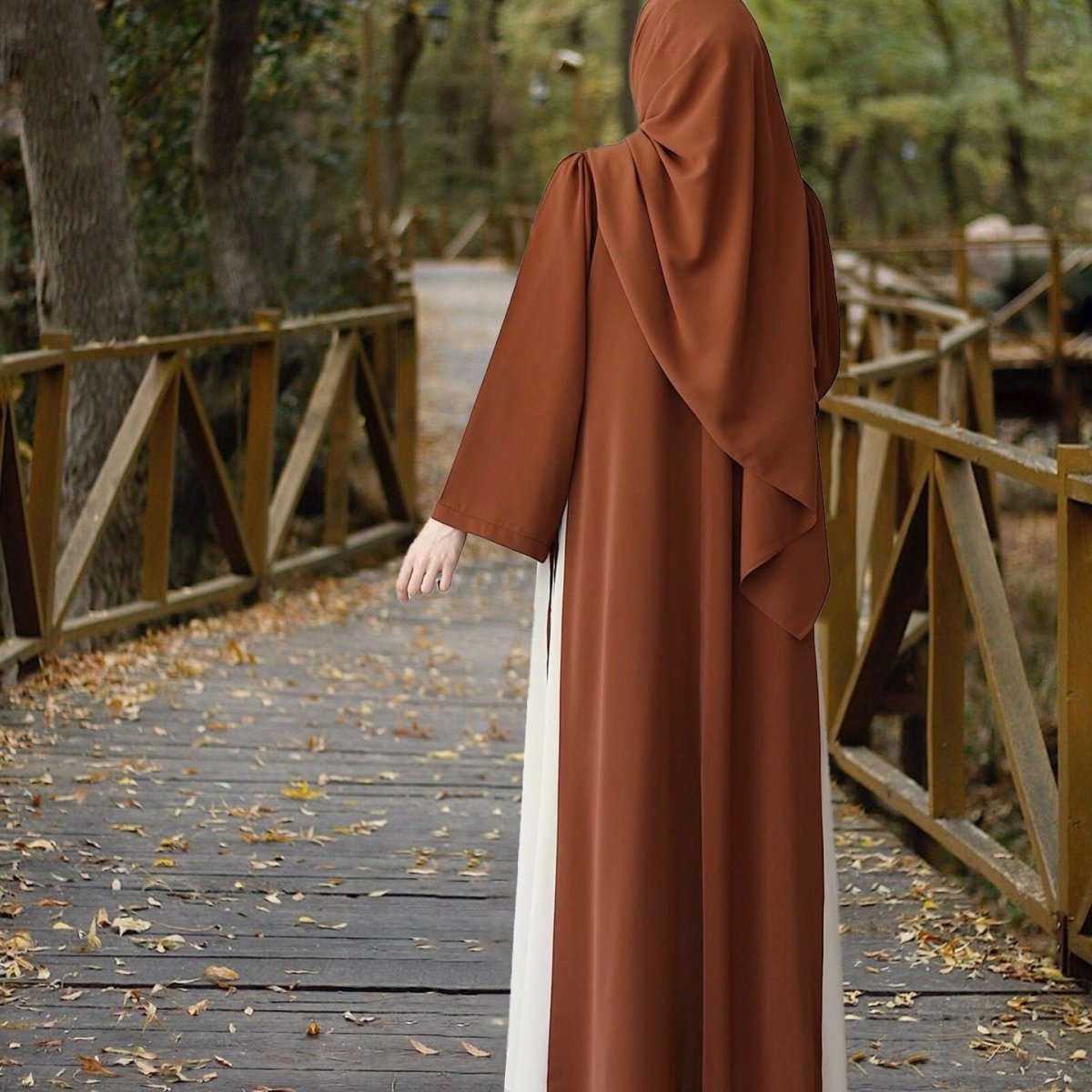 Abaya bicolore avec nœud sur le côté | Abaya maxi bicolore à col rond (MA362)