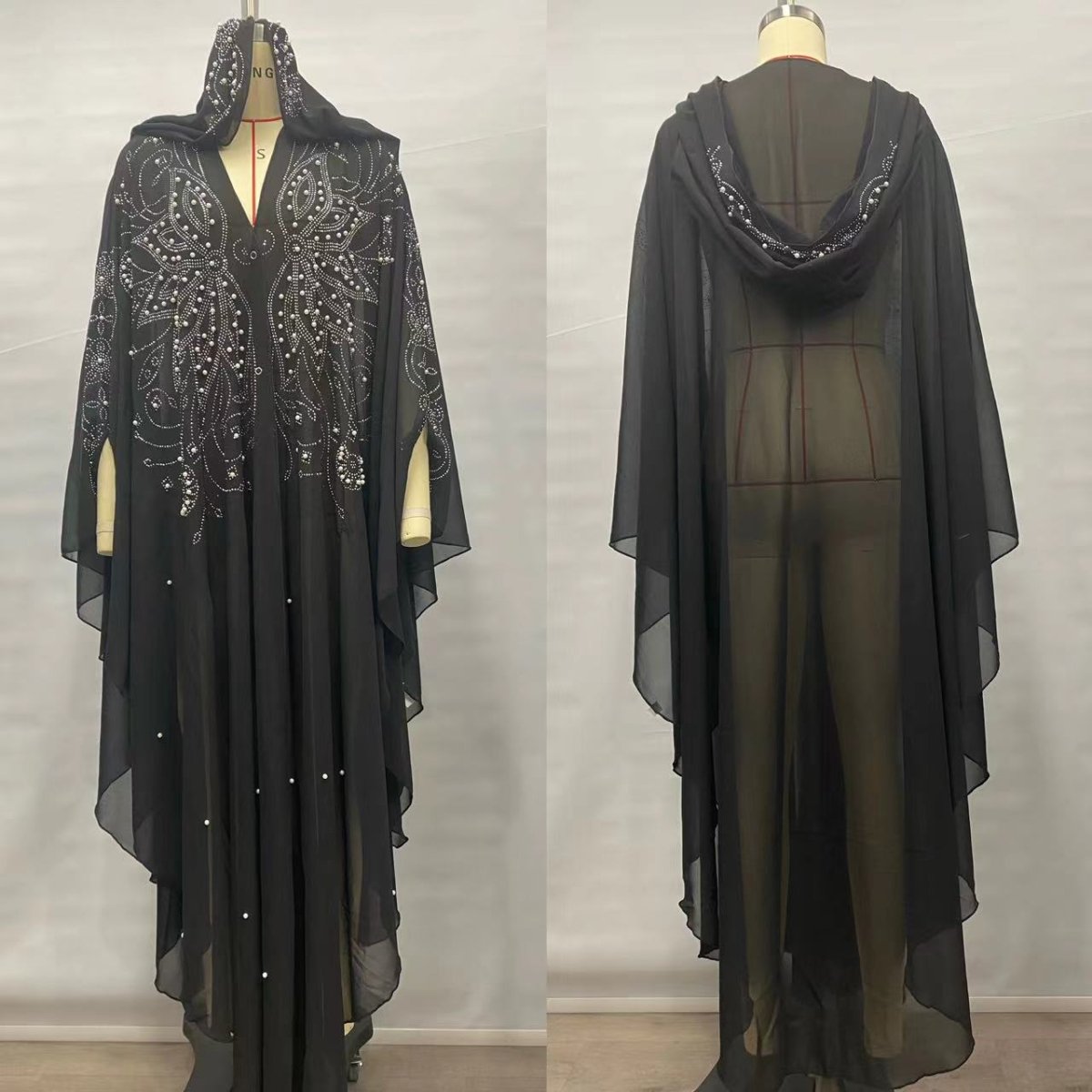 Cape Abaya à capuche ornée de cristaux et de perles (MA366)