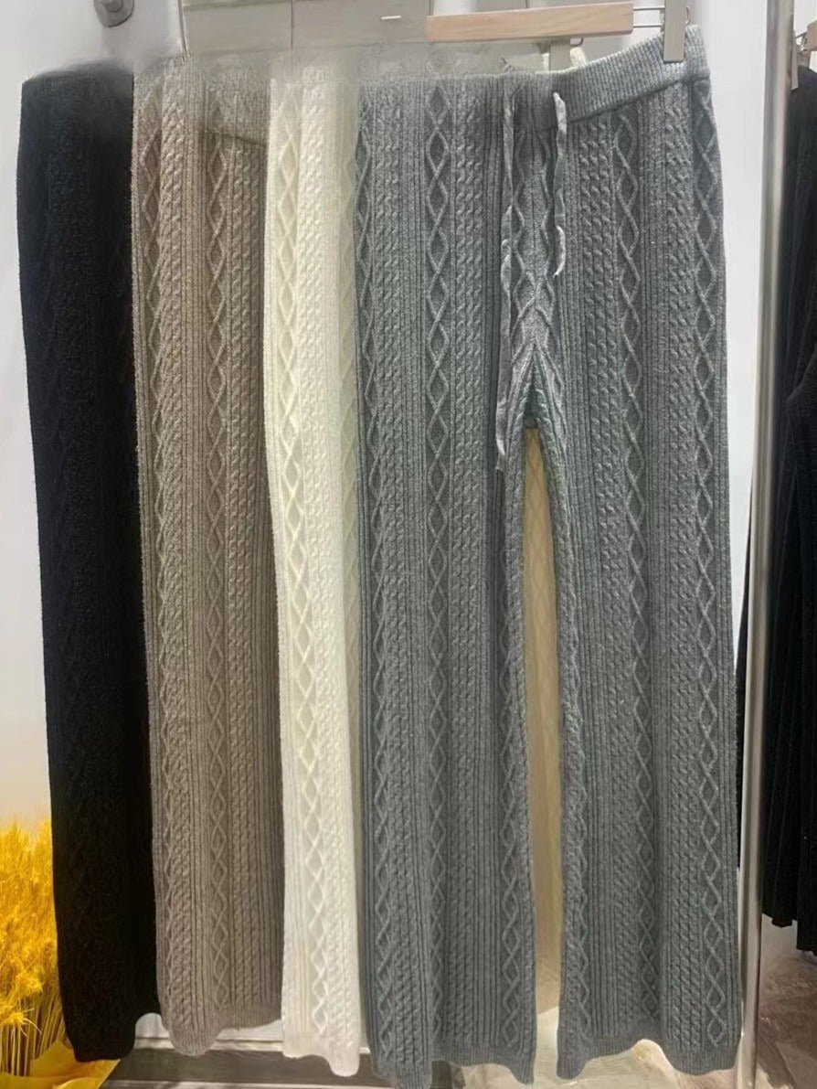 Pantalon Large en Tricot Torsadé | Pantalon d'Intérieur Taille Haute à Cordon de Serrage (MS183)