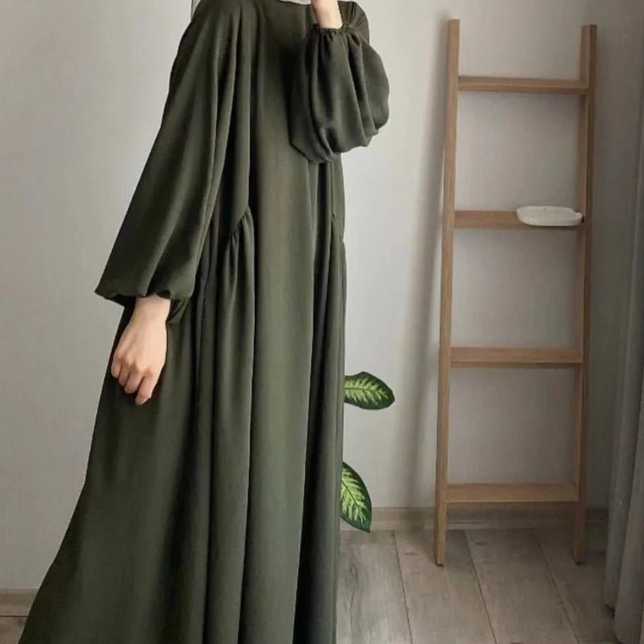 Abaya modeste coupe ample à manches lanternes | Abaya enfilable en crêpe glacé (MA153)