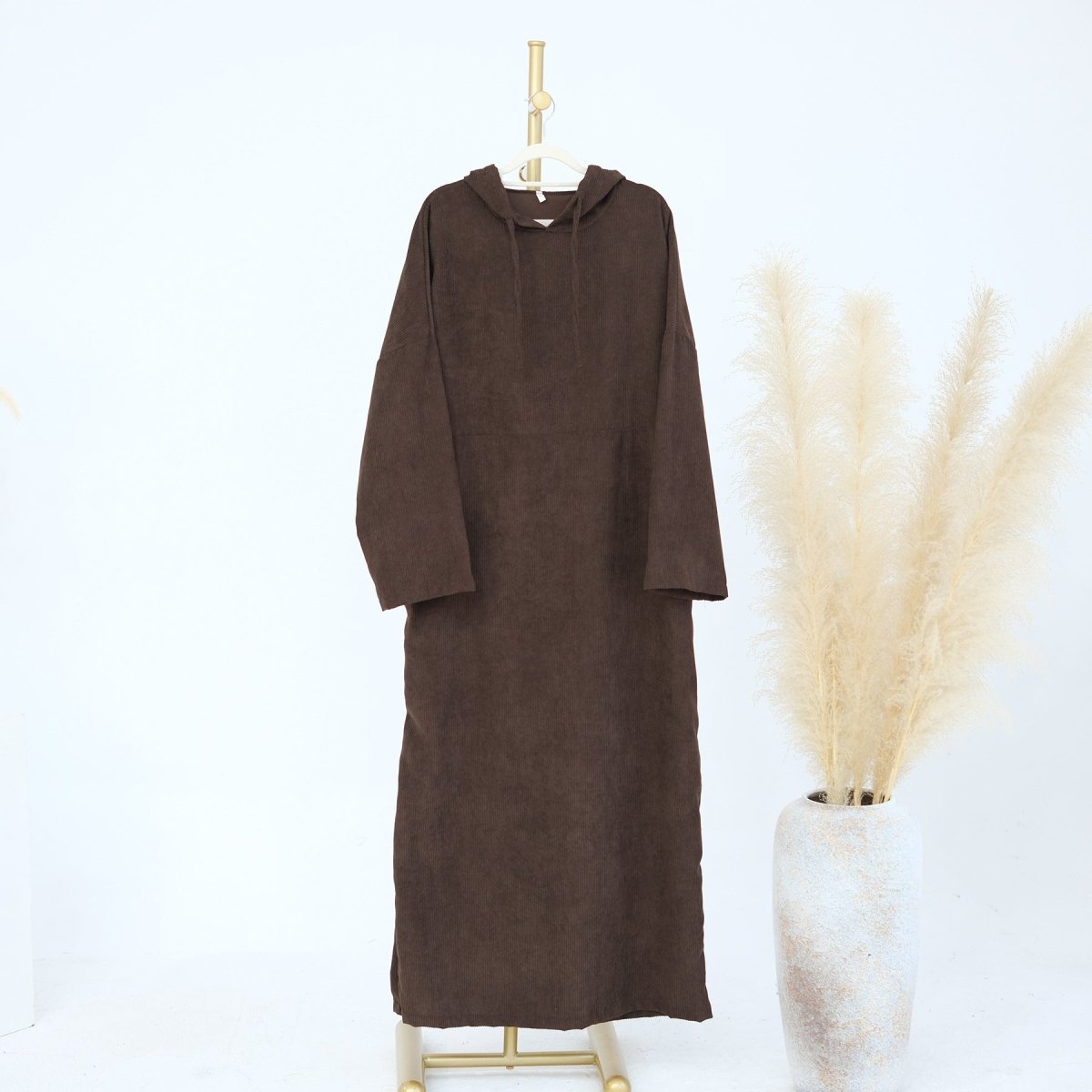 Abaya Sweat à Capuche en Velours Côtelé Décontractée (MA110)