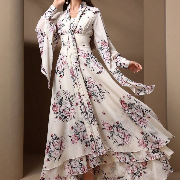 Robe Kimono en Mousseline à Imprimé Floral (MS371)