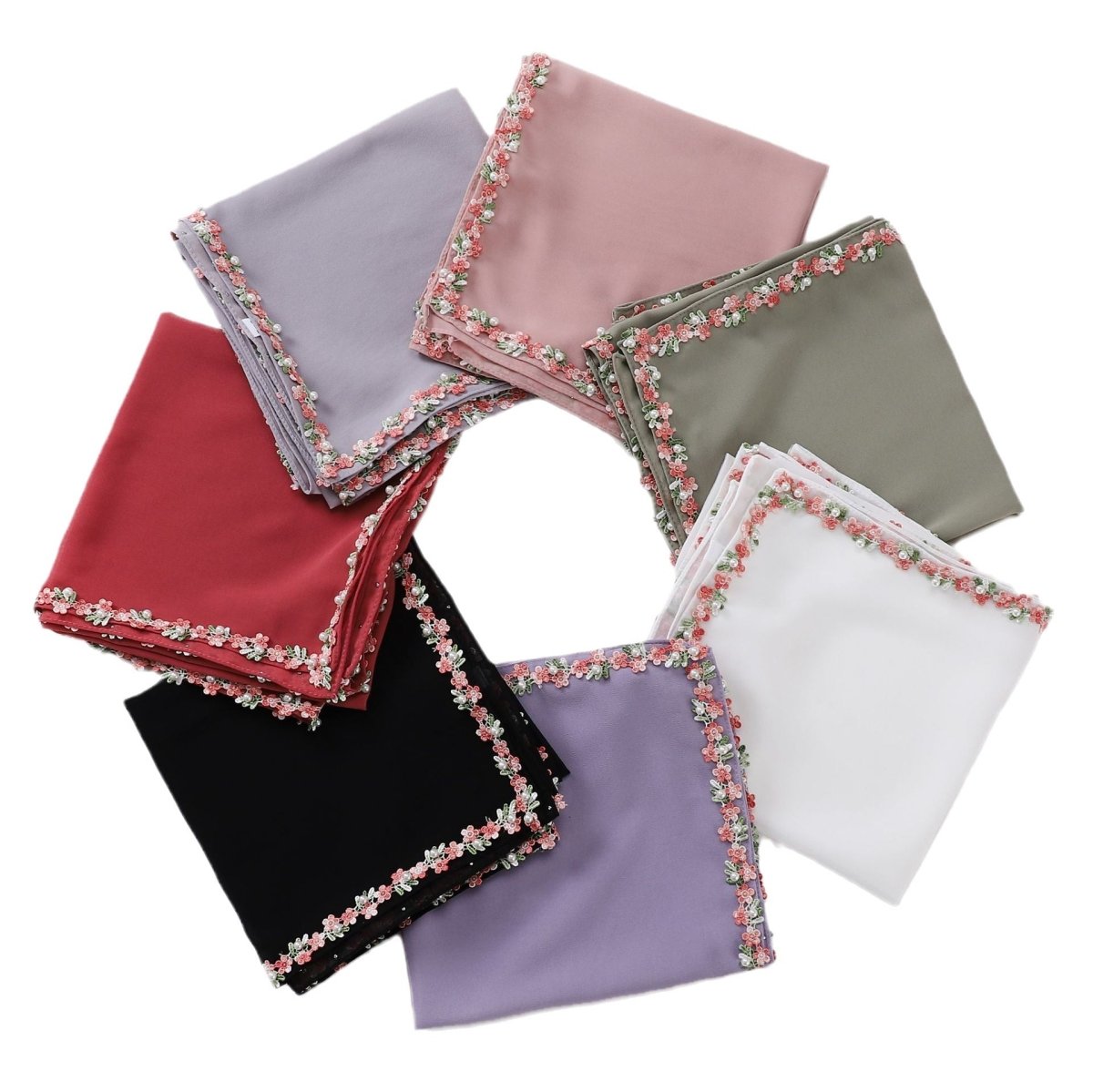 Écharpe Hijab en Mousseline Ornée de Fleurs (MH221)