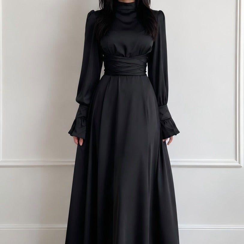 Robe Maxi à Taille Croisée en Satin (MS506)