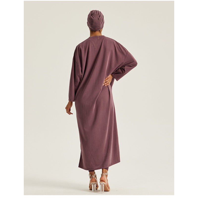 Robe Maxi à Épaules Tombantes et Col Rond - Abaya Modeste Unie avec Fentes Latérales (MA309)