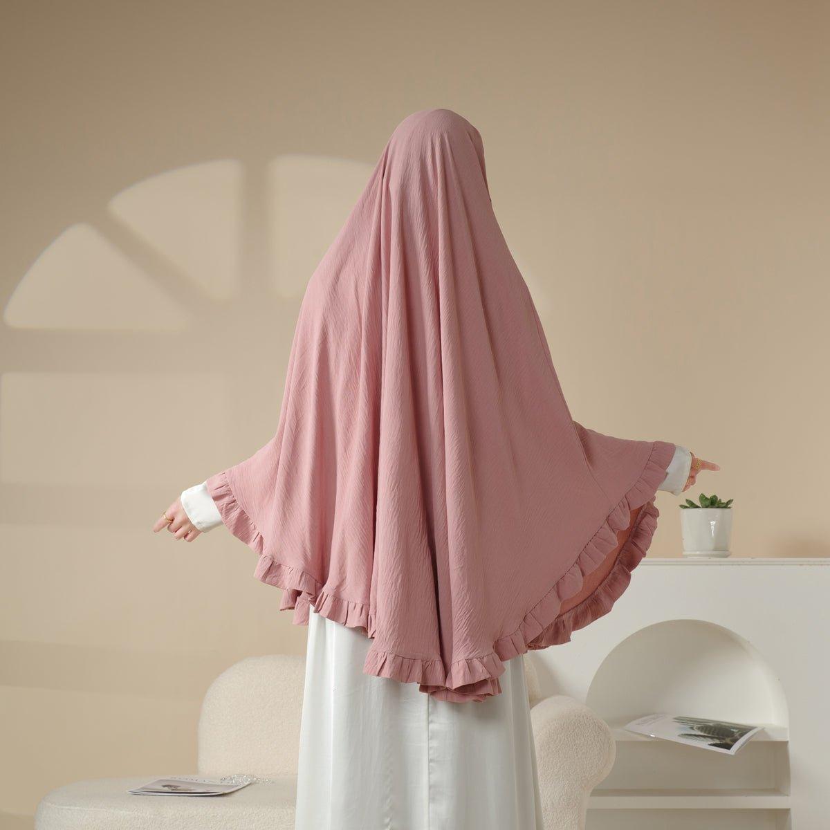 MK019 Khimar long à volants uni avec élastique