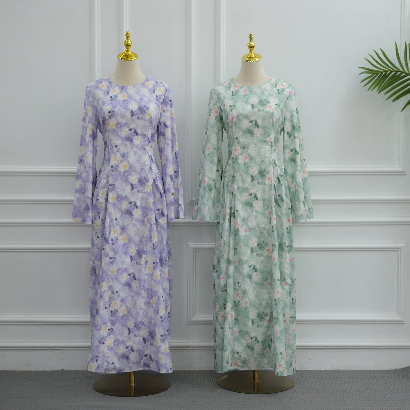 Robe Maxi à Manches Évasées Imprimé Floral Aquarelle (MS516)