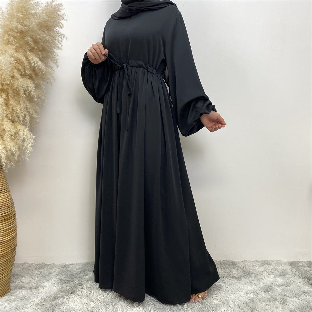 Abaya Ample Modeste pour Musulmane, Manches Extensibles, Fermeture Éclair Frontale, Coupe Trapèze (MA175)