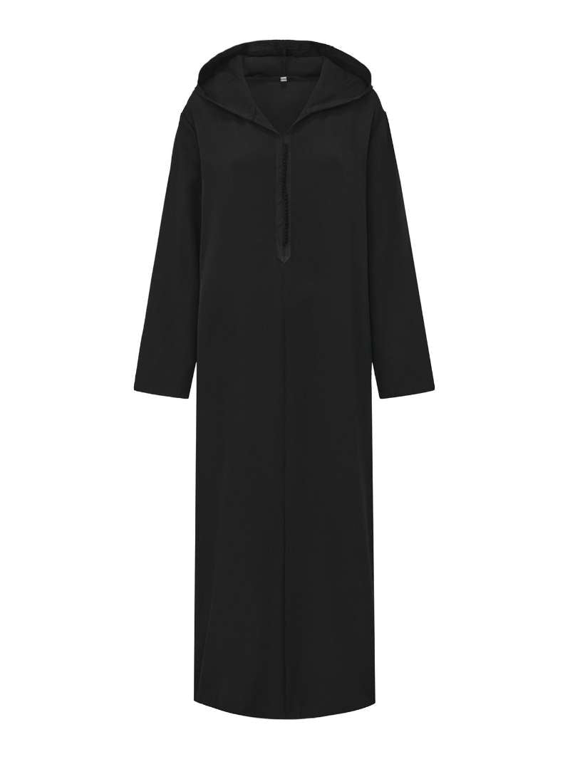 Robe Thobe Musulmane Modeste Longue à Capuche Noire Premium pour Homme (MT029)