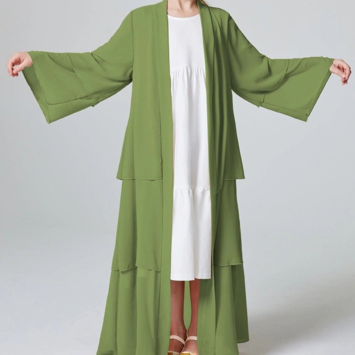 Abaya ouverte en mousseline unie 3 couches pour fillettes (MKG009)