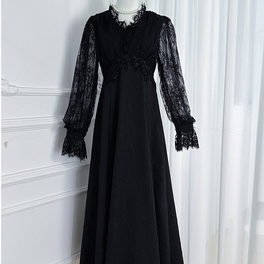 Robe Maxi Col en V en Dentelle Française (MS361)