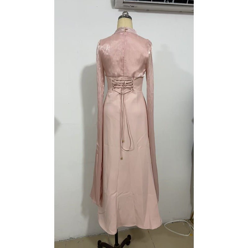 Robe Abaya élégante en satin de soie à manches amples | Robe longue modeste taille haute avec détail de bretelle dos (MA295)