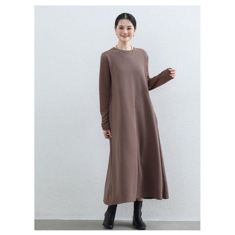 Robe Maxi Trapèze Élégante à Col Rond - Abaya Unie Modeste avec Poches (MA310)