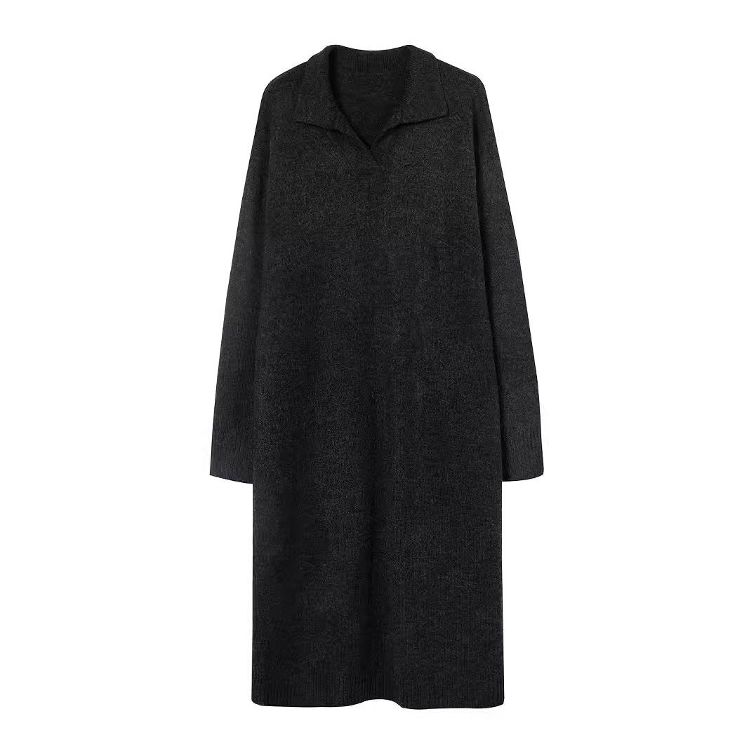Robe Maxi en Tricot Col Polo Style Décontracté | Robe Base Pull Épais (MS157)