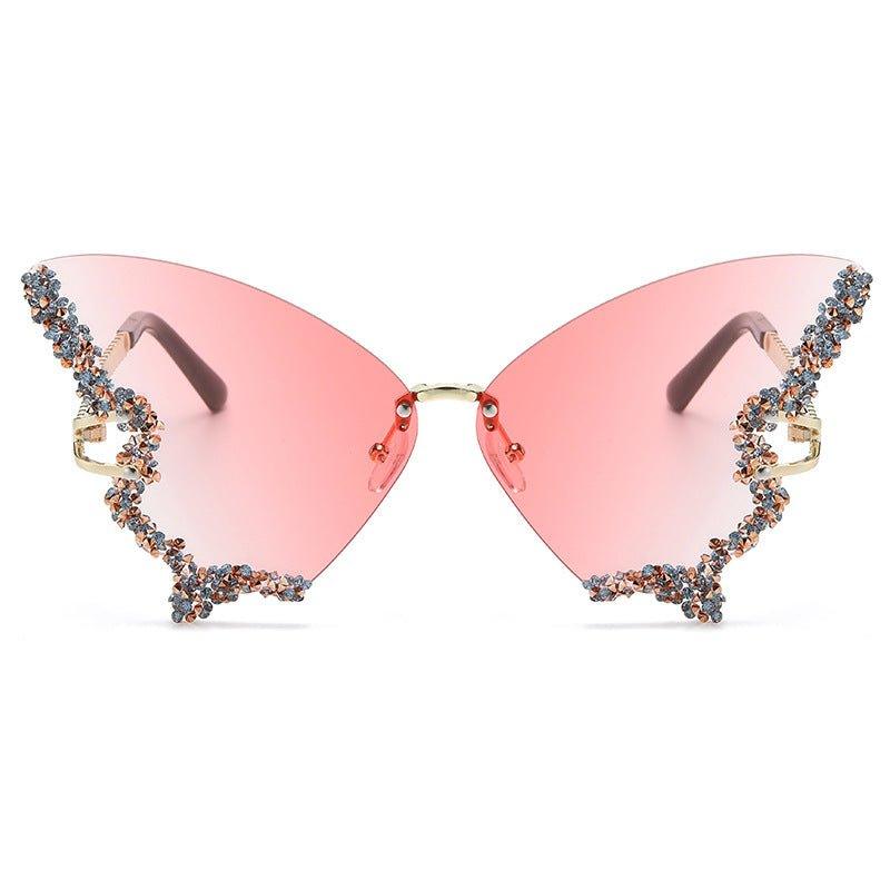 Lunettes de soleil MAC116 grande monture haut de gamme sertie de strass papillon anti-UV