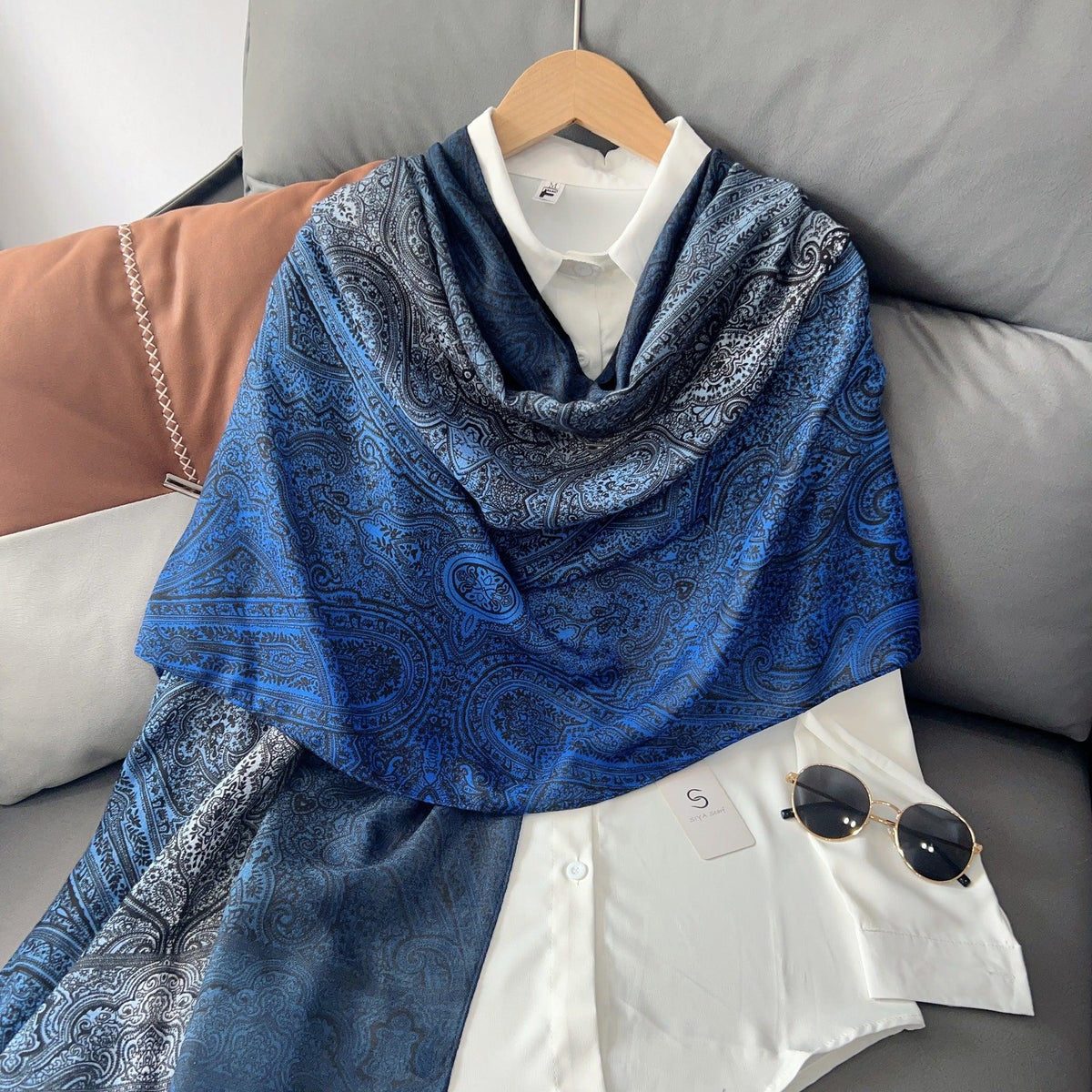 MH058 Hijab fin en coton et lin imprimé motif noix de cajou