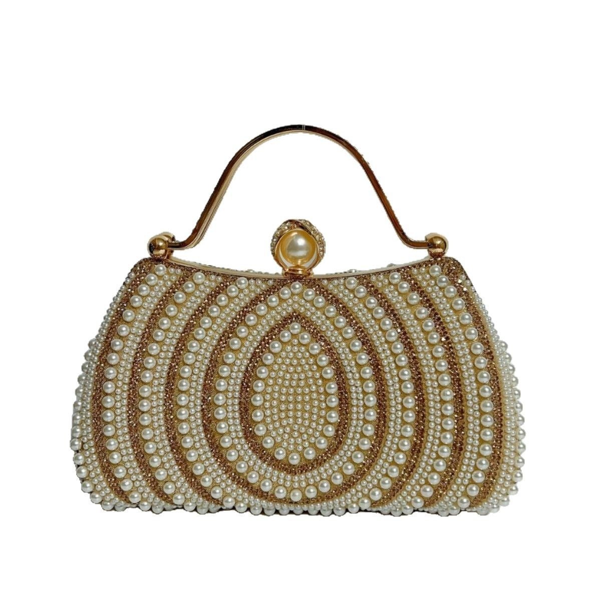 Sac de soirée orné de perles et de strass, monture dorée, avec bandoulière chaîne (MAC249)