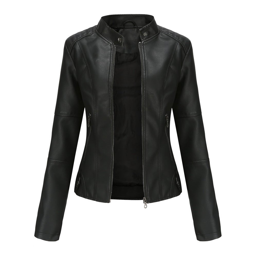 Veste Motard Ajustée | Blouson Motard en Cuir Synthétique à Col Montant (MS246)