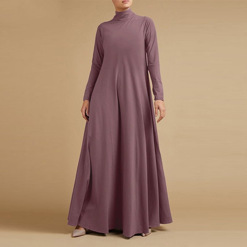 Abaya Modeste Col Montant | Abaya Longue à Manches Longues Unie avec Col Montant (MA102)
