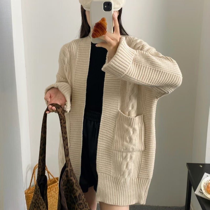 Cardigan surdimensionné en tricot torsadé avec poches (MS166)