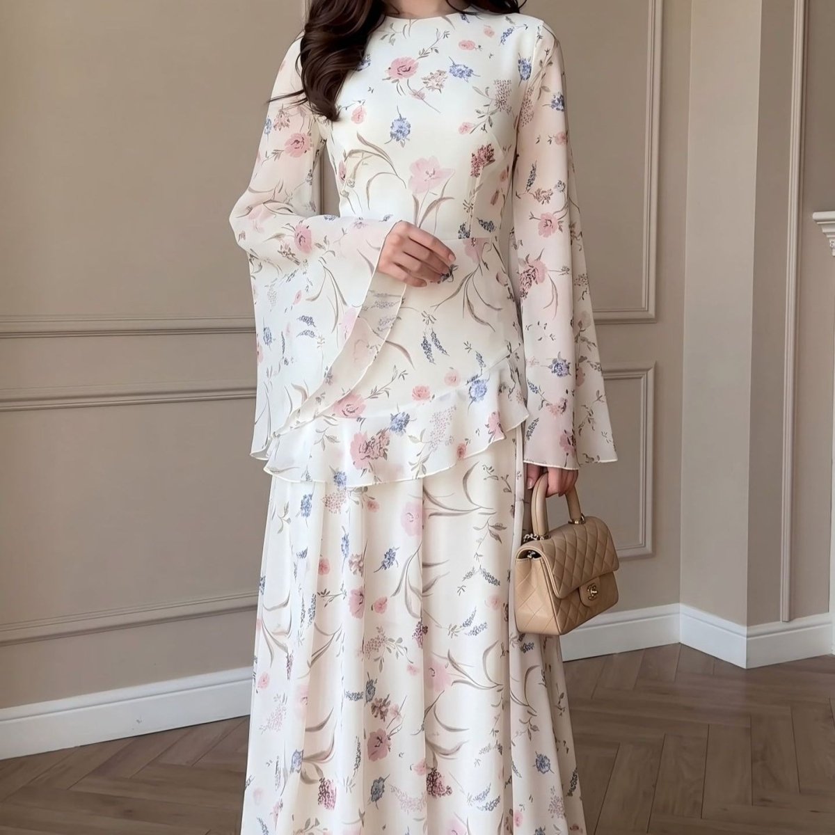 Robe Maxi en Mousseline Florale (MS432)