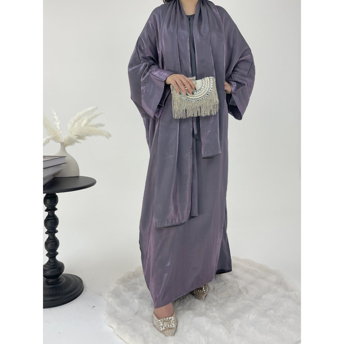 Robe Abaya de Luxe à Manches Bouffantes | Tenue de Soirée Élégante Musulmane, Robe Modeste Brillante (MA245)
