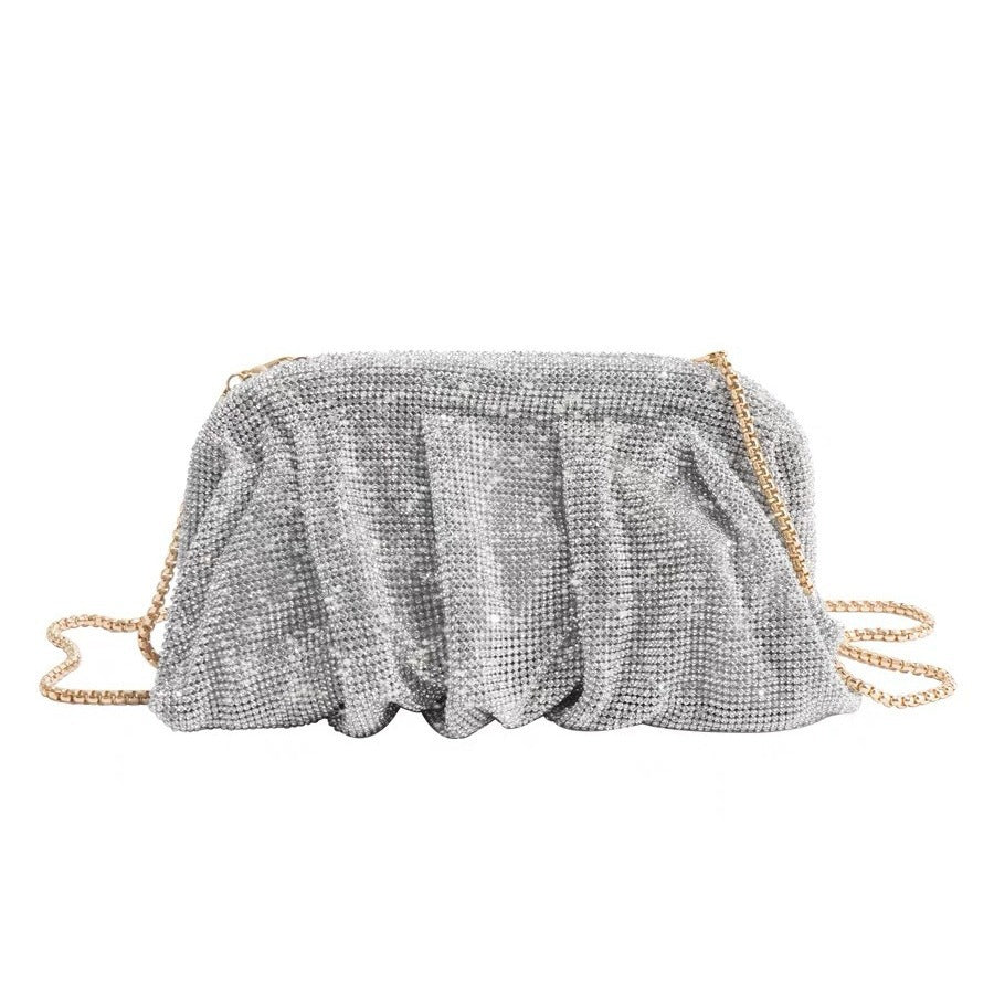 Sac de Soirée Clouté Plissé "Full of Diamond" à Bandoulière avec Fermoir, Sac Femme (MAC257)
