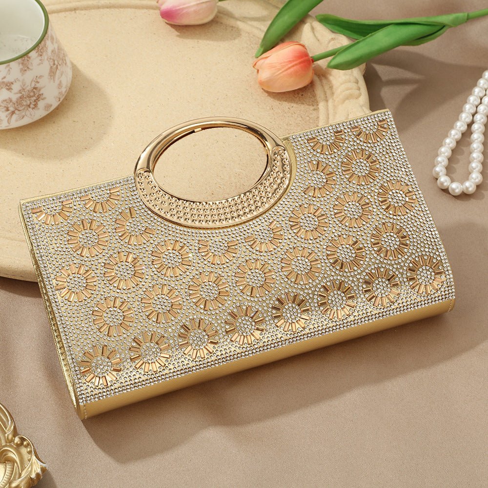 Sac Pochette Vintage à Grande Anse Circulaire Ornée de Strass Scintillants (MAC430)