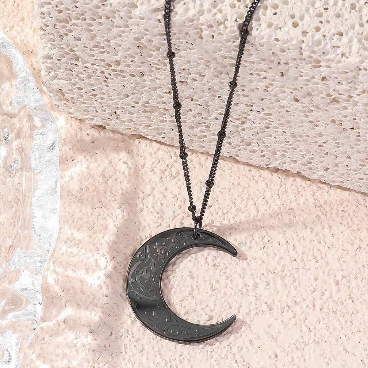 Collier chaîne clavicule en acier titane Simple Moon (avec coffret cadeau) (MAC218)