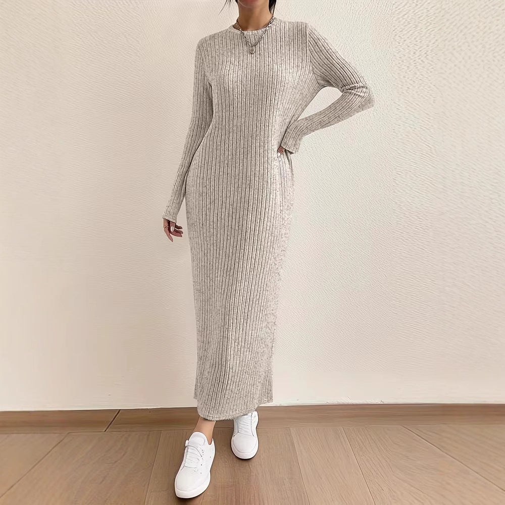 Robe Maxi en Tricot Côtelé | Robe Pull Décontractée à Manches Longues (MS226)