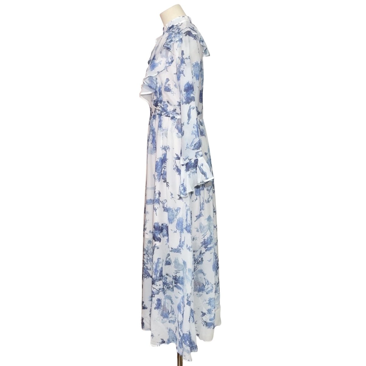 Robe Maxi à Volants Imprimé Toile de Jouy (MS422)