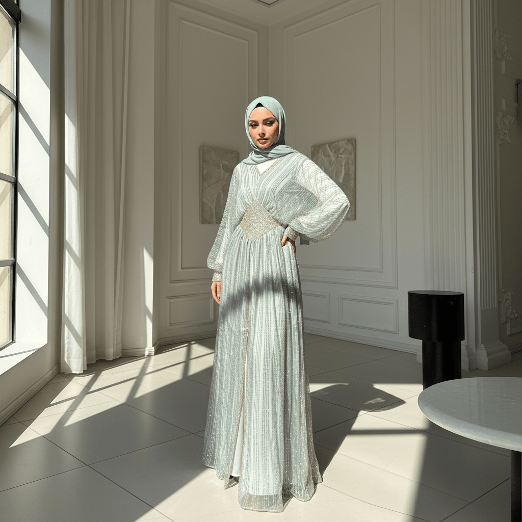 Abaya élégante ornée de cristaux à taille marquée (MA391)