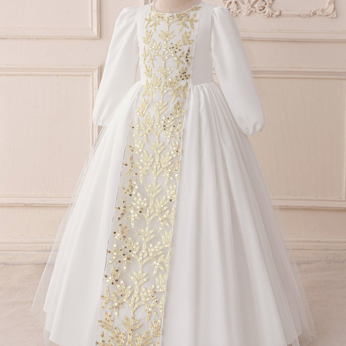 Robe Princesse Brodée pour Fillette avec Surjupe en Tulle (MKG022)