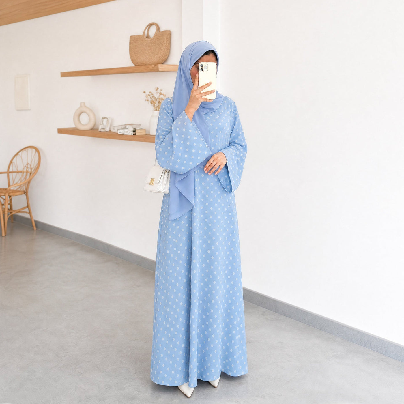 Abaya Maxi Dress Manches Évasées à Pois (MA464)