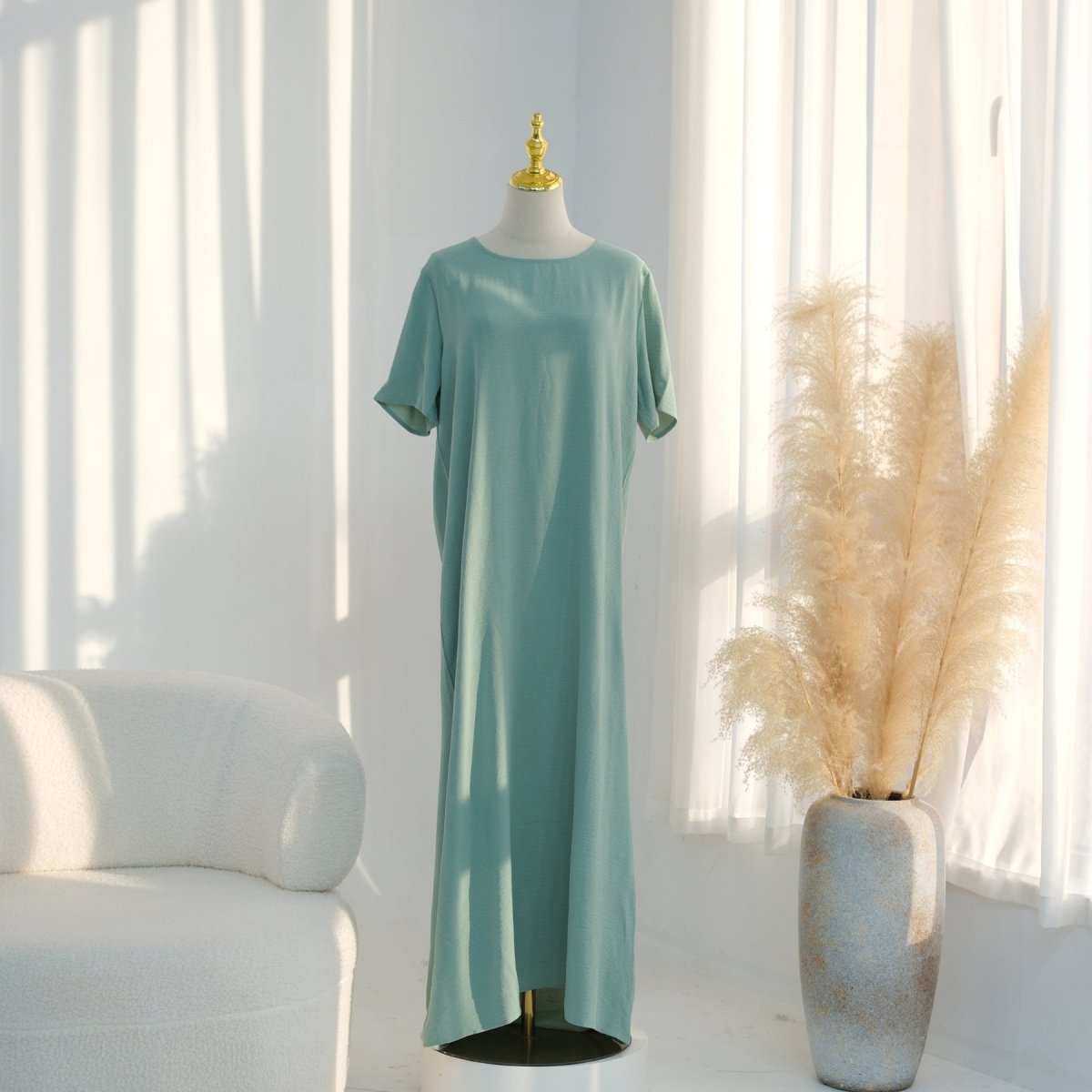 Robe Basique Froissée en Soie Glacée (MA392)