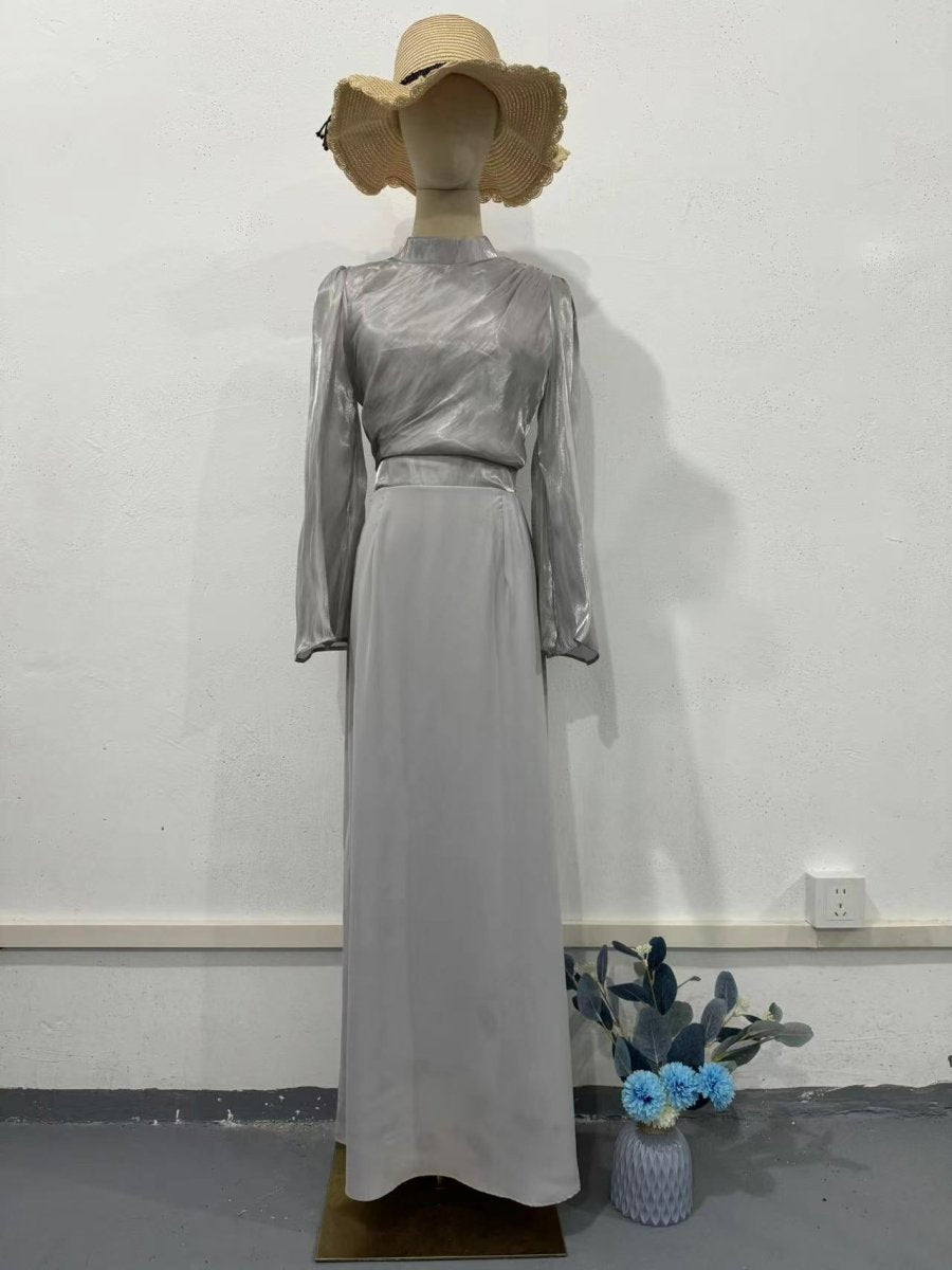 Robe Abaya élégante à demi-col roulé, manches évasées et plis à la française (MA198)