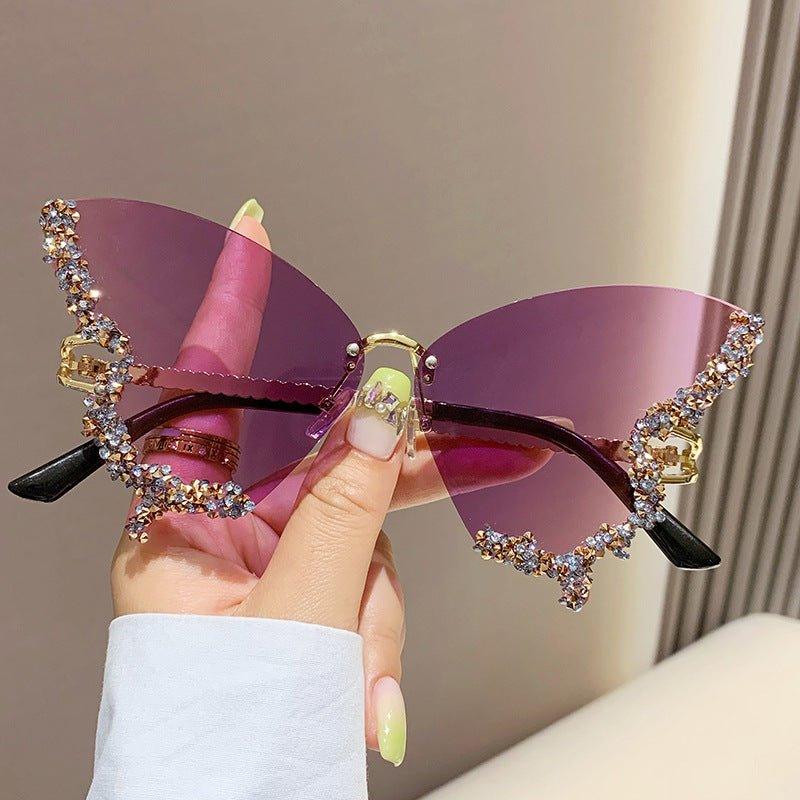 Lunettes de soleil MAC116 grande monture haut de gamme sertie de strass papillon anti-UV