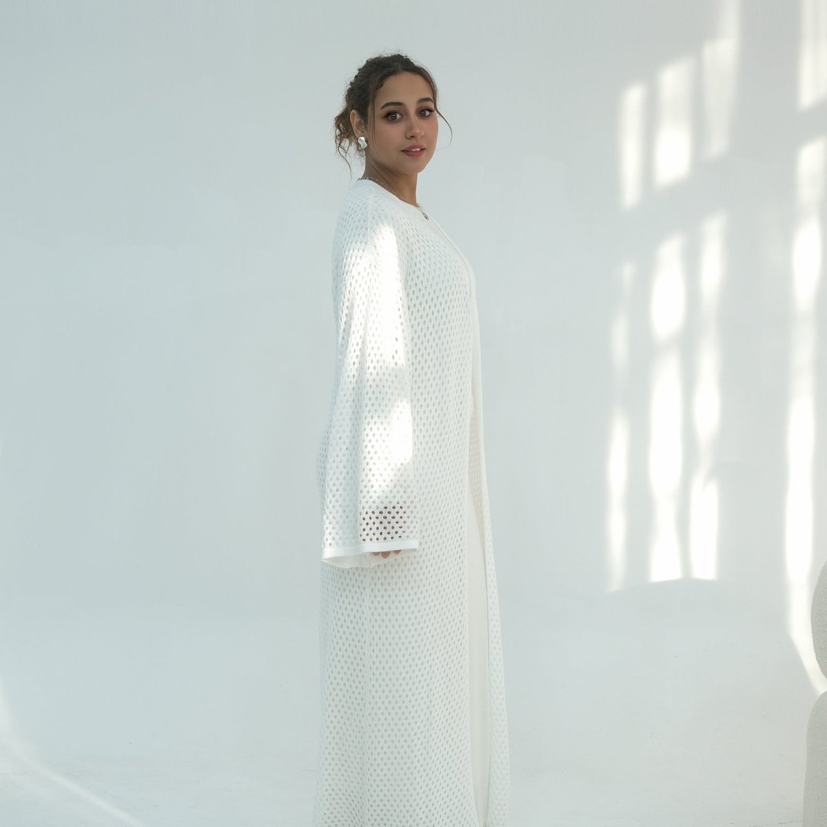 Cardigan Abaya en Maille Ajourée avec Ceinture à la Taille (MOA315)