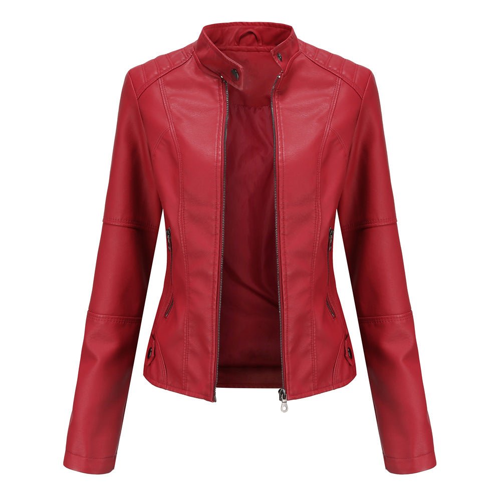 Veste Motard Ajustée | Blouson Motard en Cuir Synthétique à Col Montant (MS246)