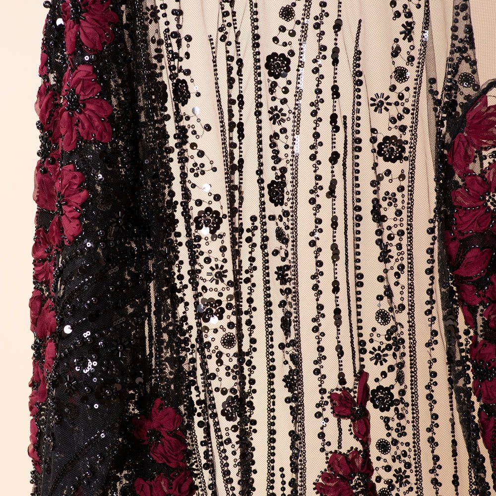 Abaya ouverte de luxe à fleurs 3D perlée paillettée brodée pour Aïd et mariage (MOA307)