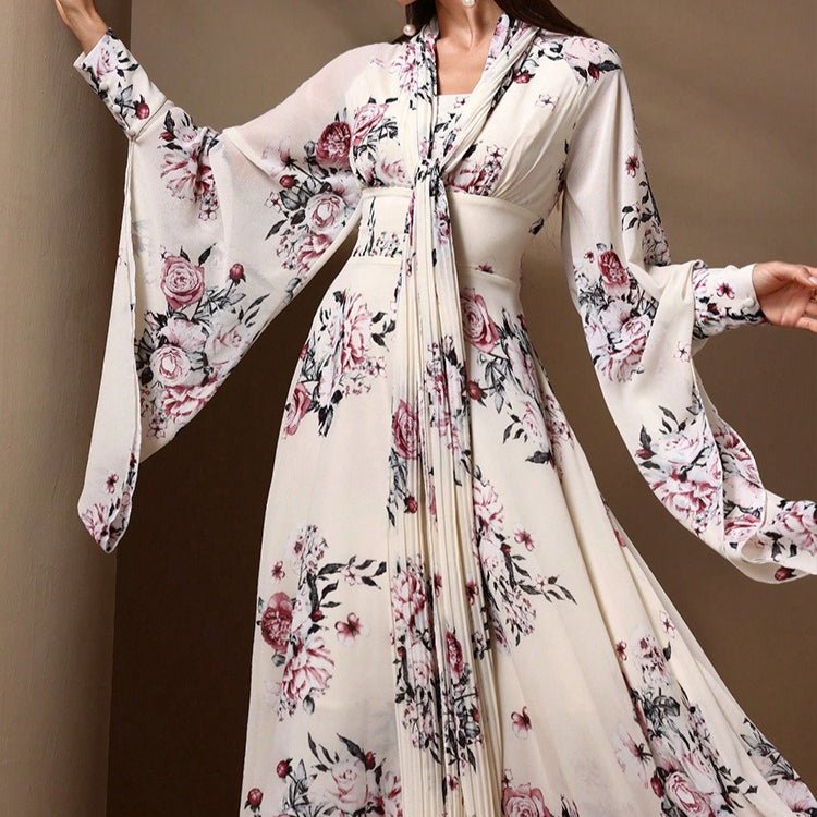 Robe Kimono en Mousseline à Imprimé Floral (MS371)