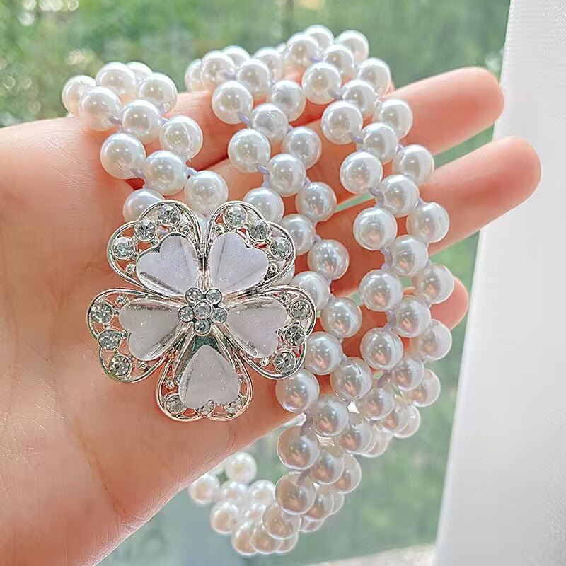 Ceinture élastique perlée | Ceinture extensible à fleurs strass (MAC362)