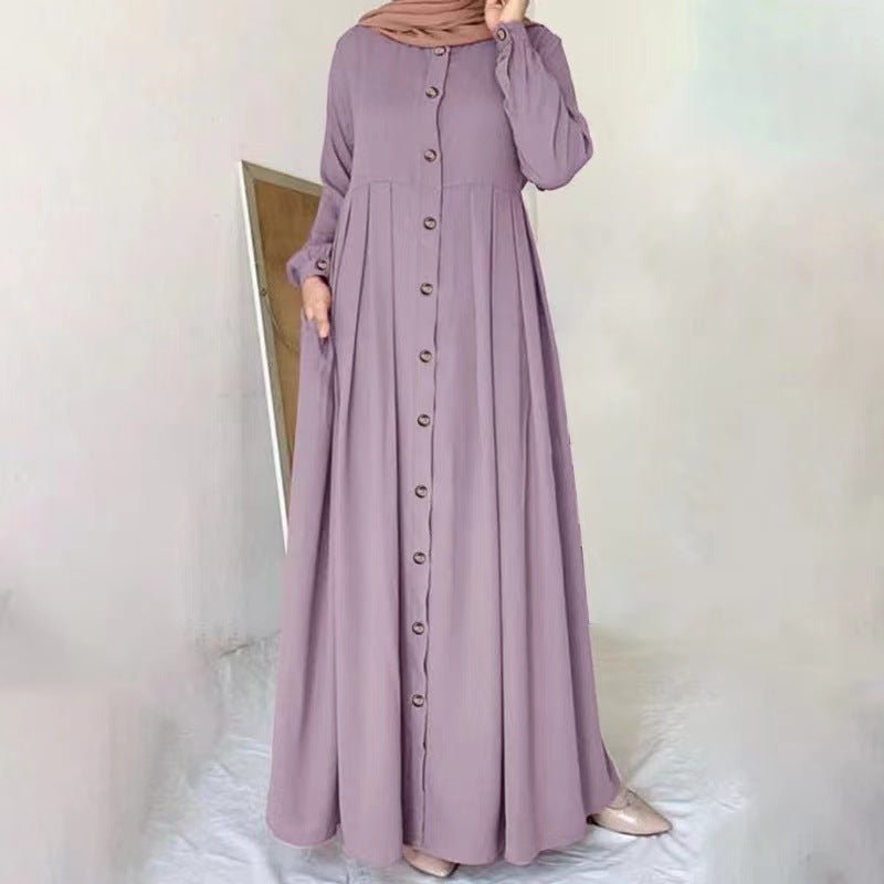 Robe Maxi Plissée à Boutons | Abaya Ample Modeste (MA181)