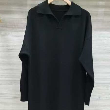 Robe Maxi en Tricot Col Polo Style Décontracté | Robe Base Pull Épais (MS157)