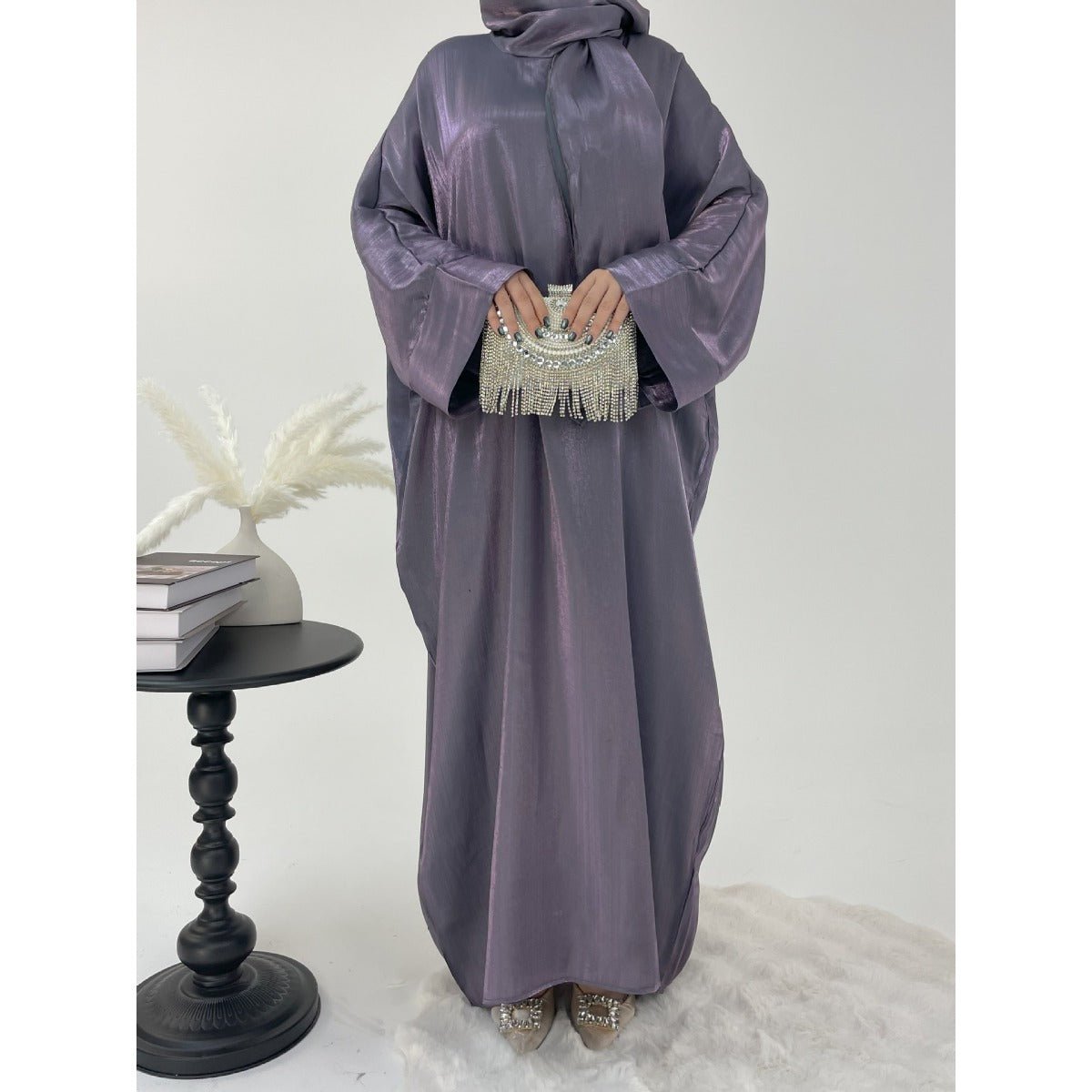 Robe Abaya de Luxe à Manches Bouffantes | Tenue de Soirée Élégante Musulmane, Robe Modeste Brillante (MA245)