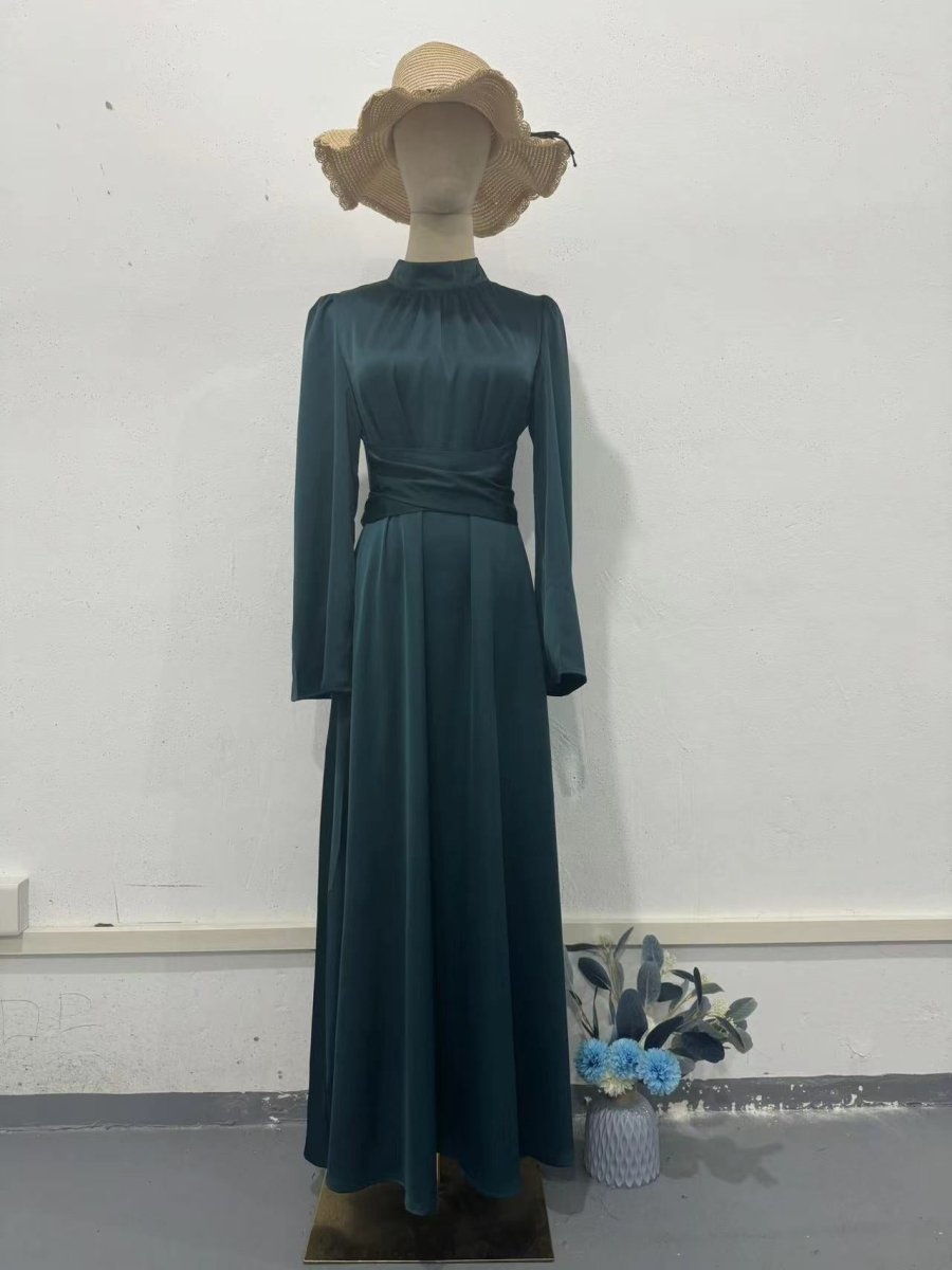 Robe Abaya de Soirée Princesse en Satin Intemporelle, Cintrée à la Taille (MA205)