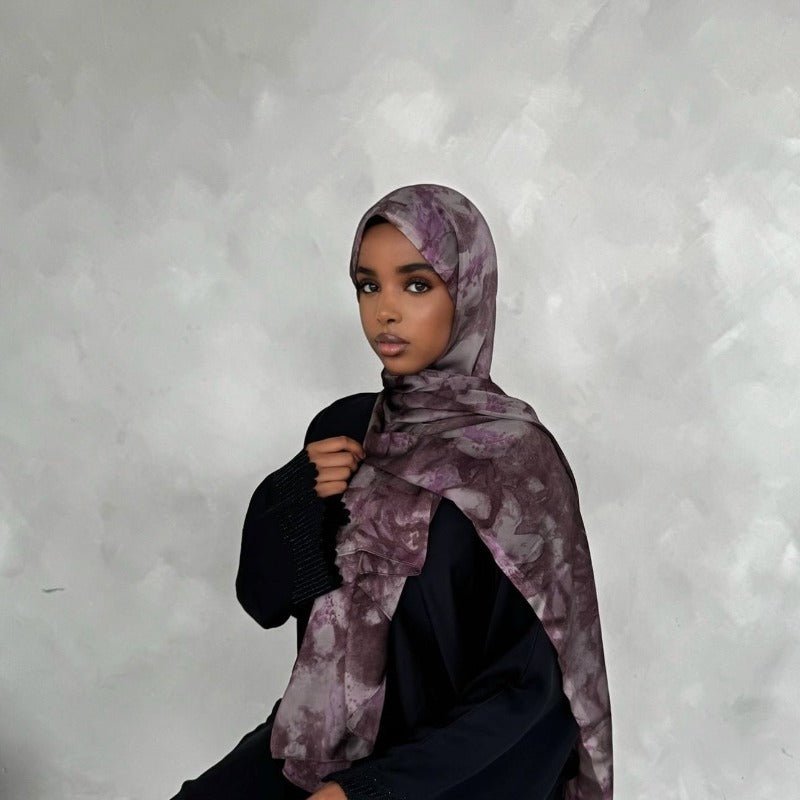 Foulard Hijab Imprimé Luxueux Aspect Soie | Grand Hijab Rectangulaire 180x85cm (MH146)