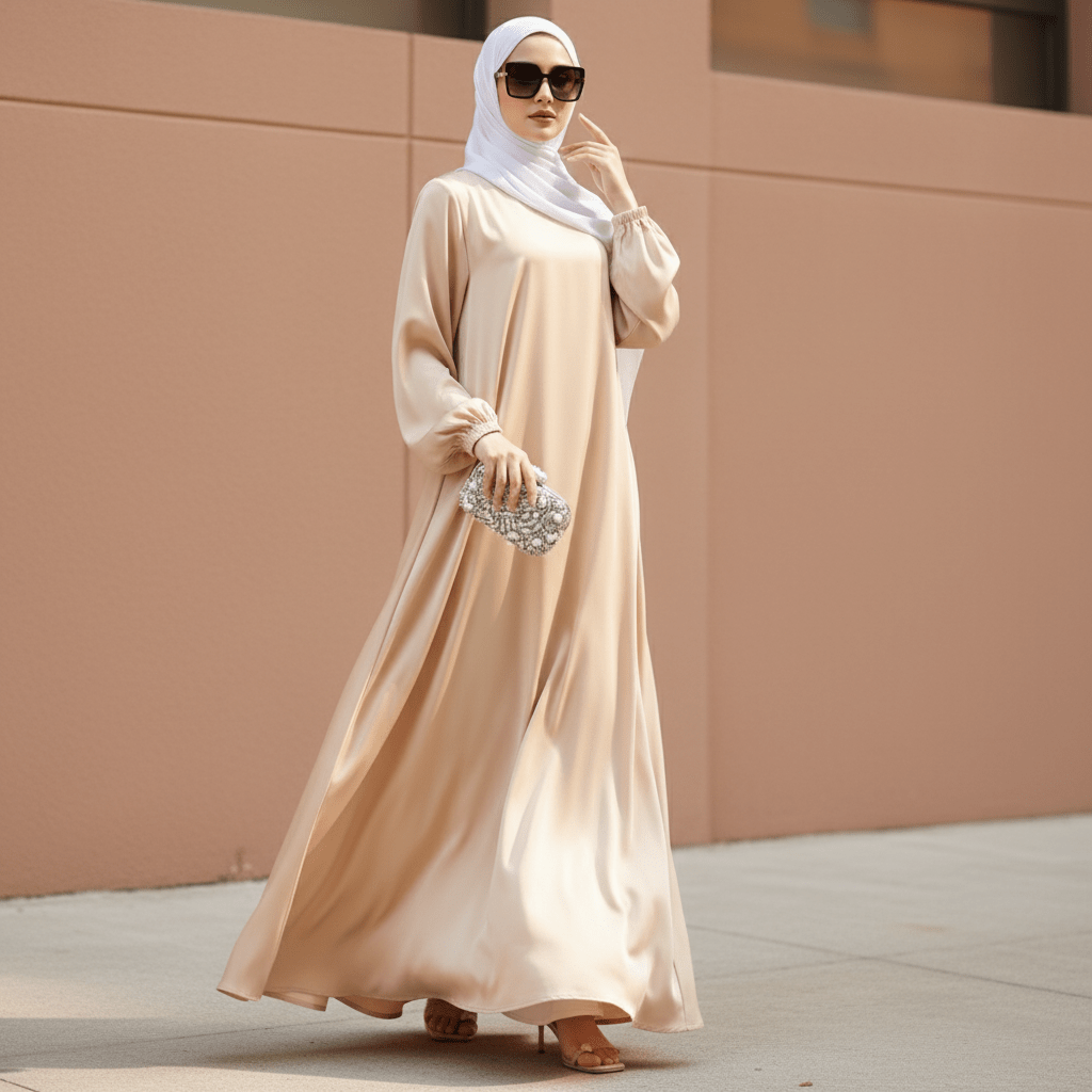 Abaya Satin Premium Modest Luxury | Abaya Coupe Parapluie Évasée avec Poches (MA311)