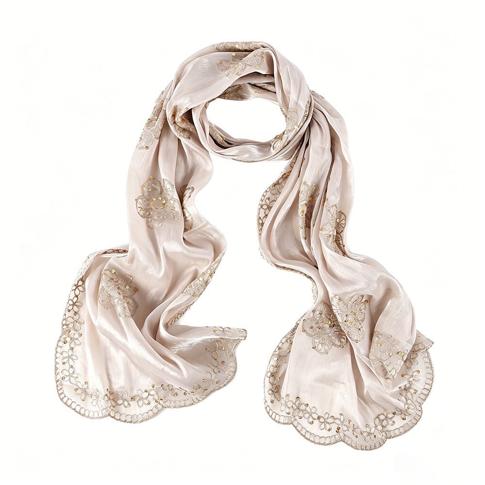 Écharpe Hijab Scintillante Brodée Fleurs (MH243)