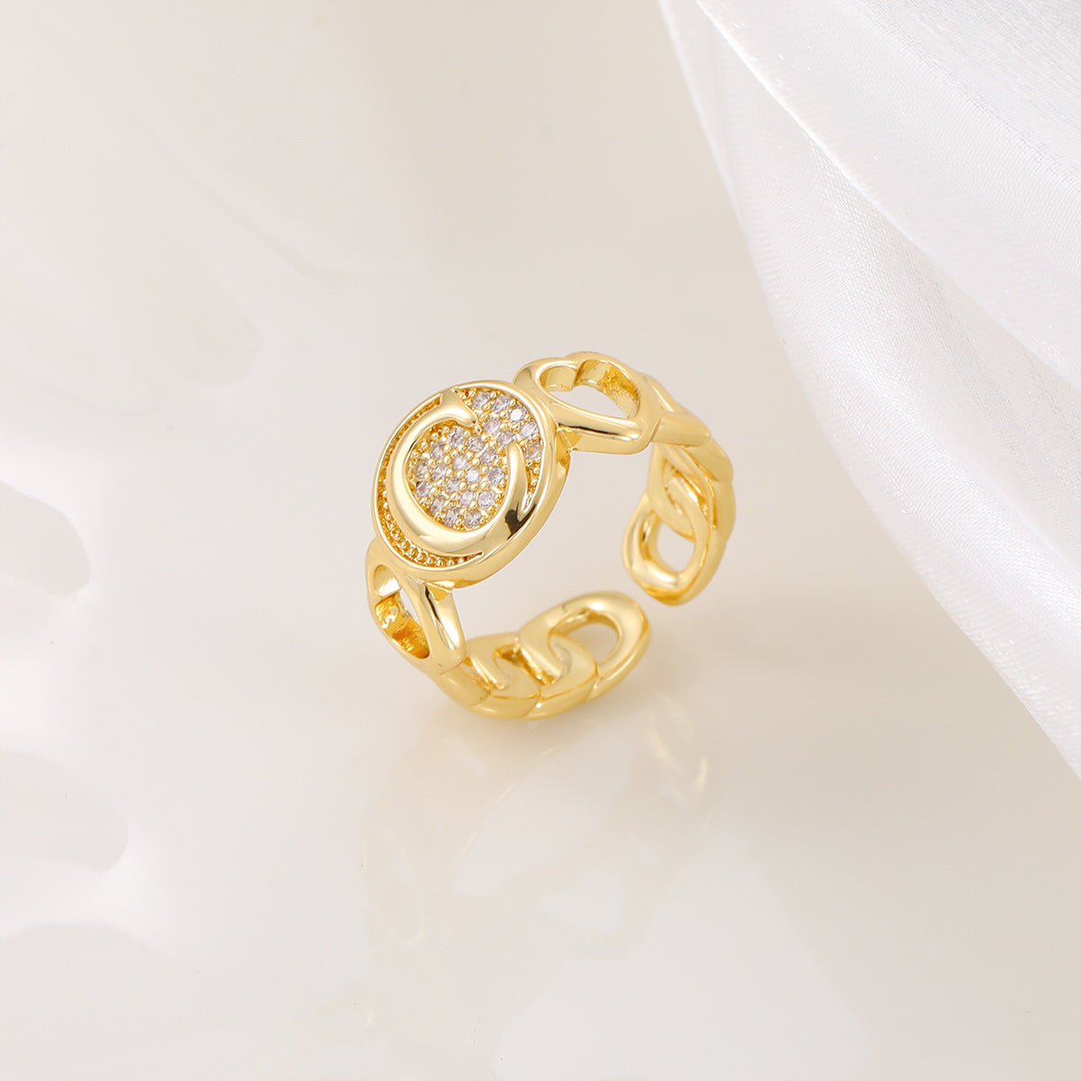 Ensemble MAC186 Cuivre avec Zircon, Bague Lettre Love Brillante Plaqué Or Réel 18K